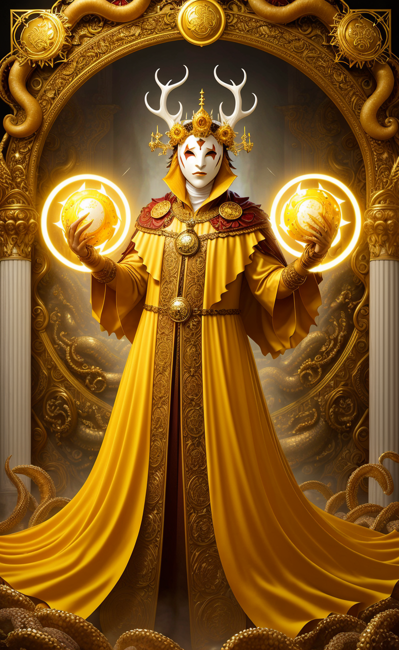 00939-3890872748-a professional digital painting of the kinginyellow wearing a tattered yellow cloak standing in a ballroom gripping a medallion.png